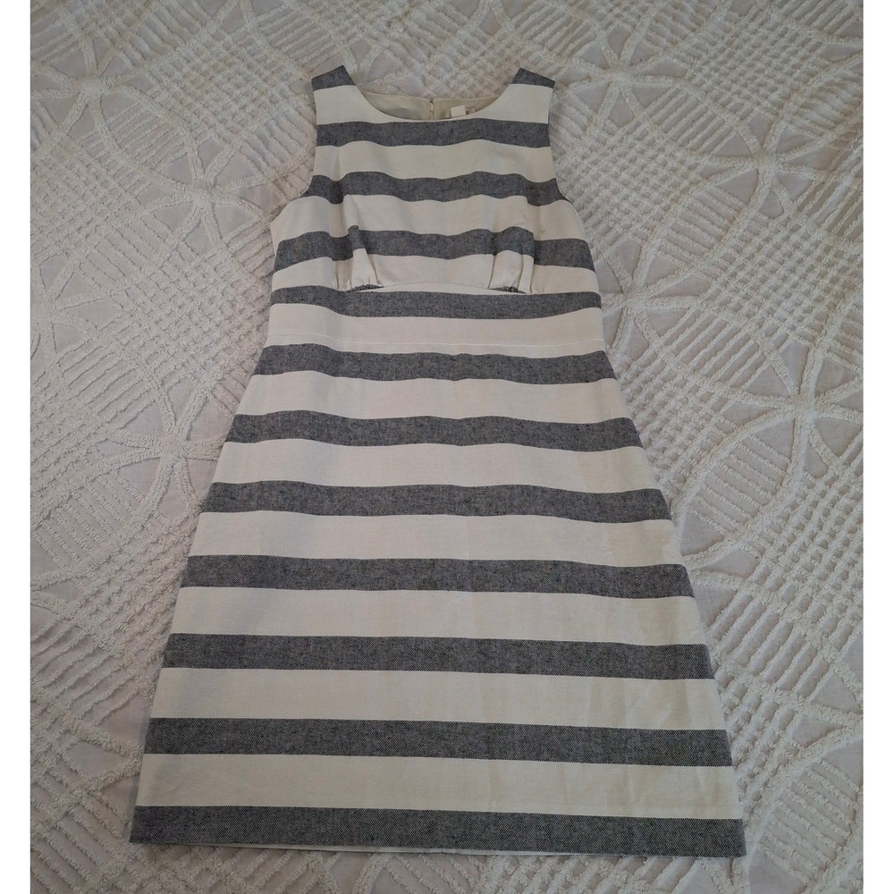 J.Crew Womens 12 Striped Sleeveless Shift Dress Navy White Basketweave Linen NWT